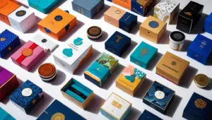 Creative packaging design builds brand identity through unique colors, textures, and premium material choices.
